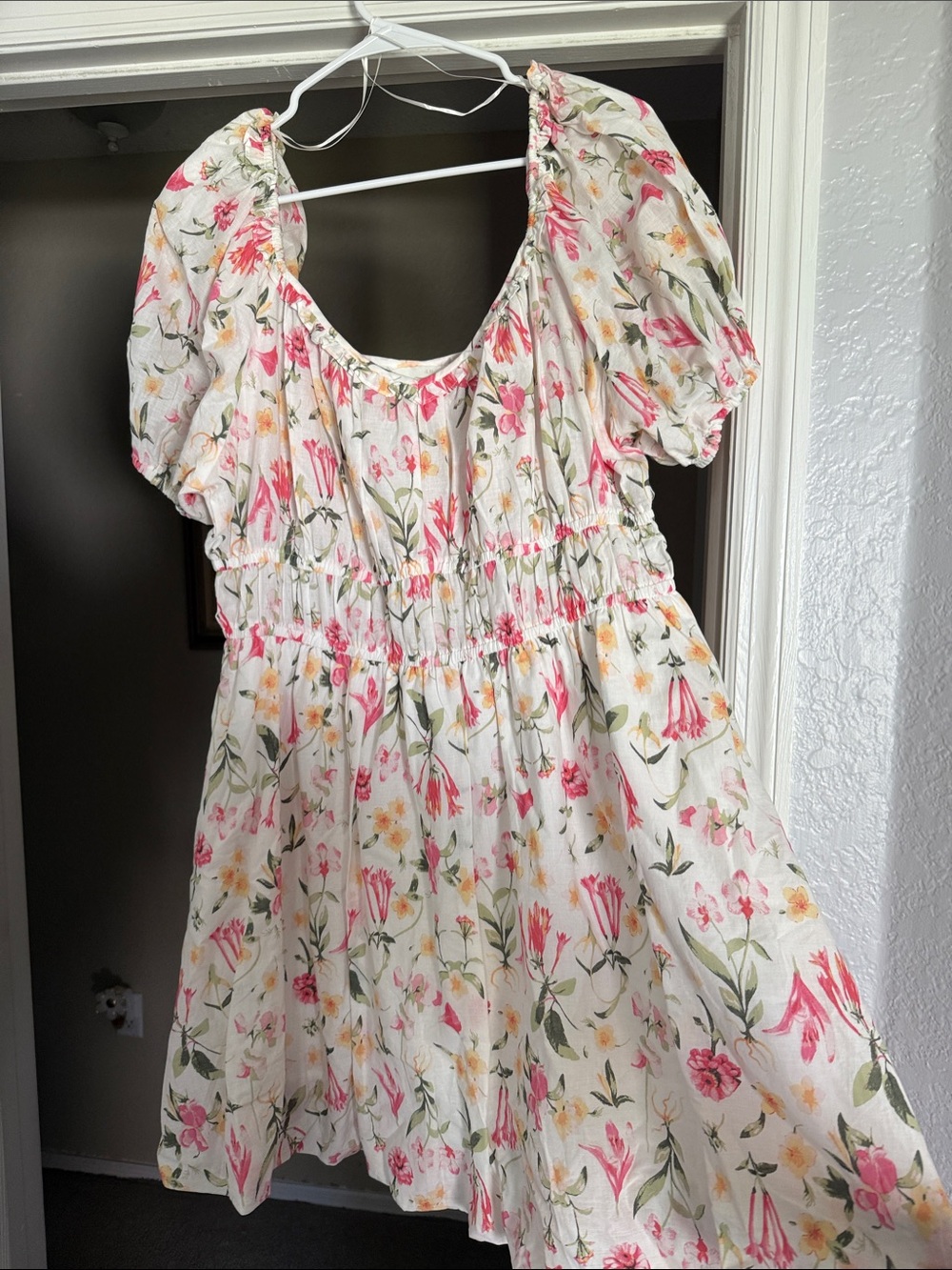 H&M White Floral Mini Dress with Pink & Yellow Flowers